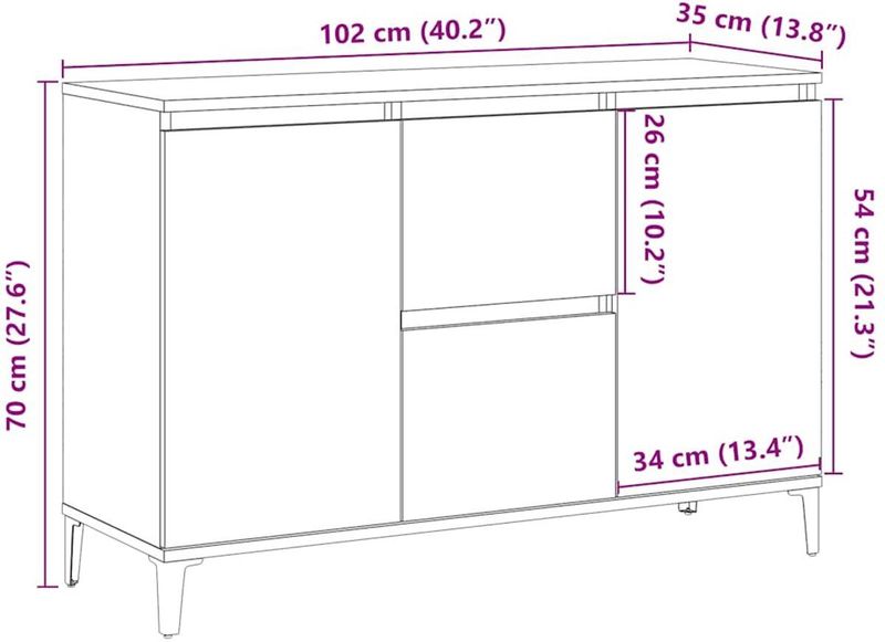 vidaXL - Dressoir - Eikenkleurig - Bewerkte Hout - 2 Lades en 2 Deuren