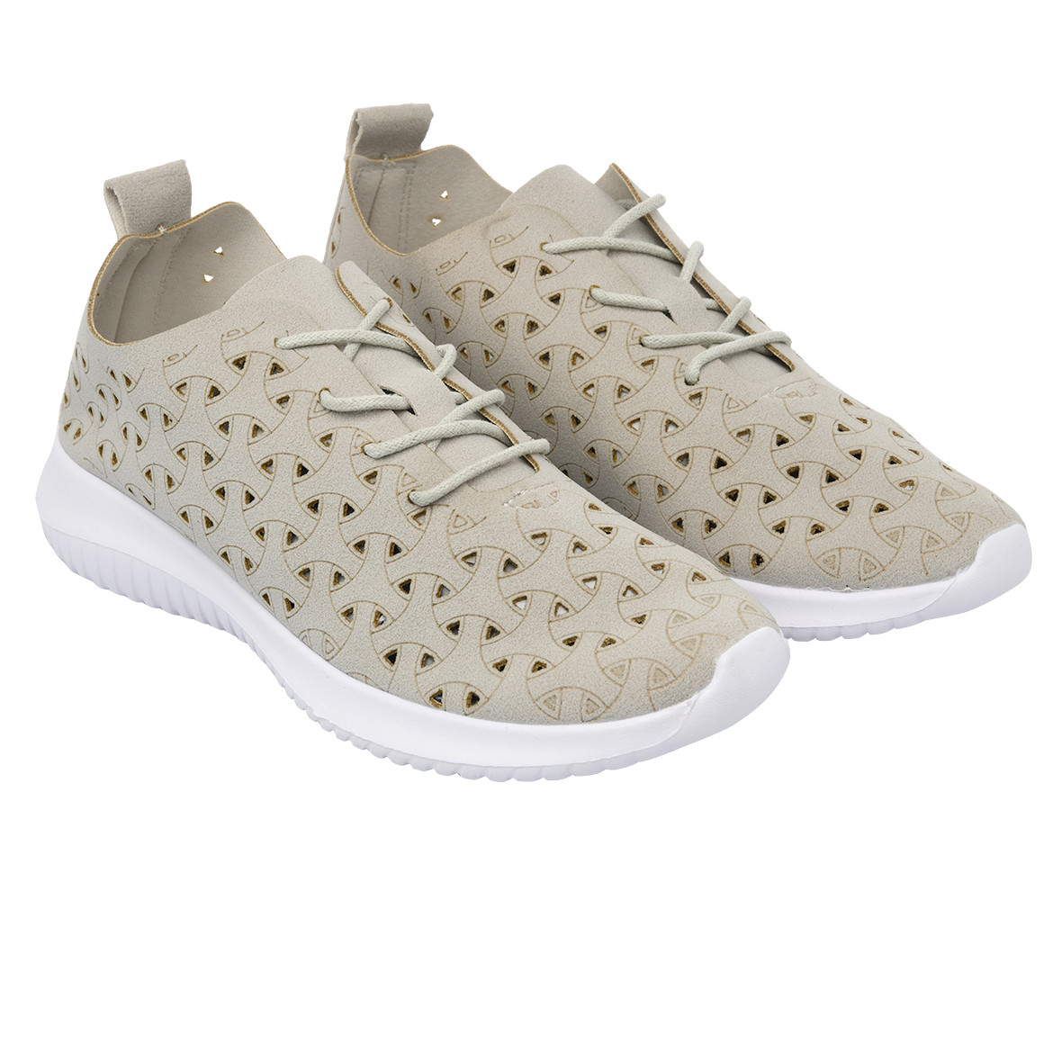 Gina Benotti Damen Sneaker mit Allover-Muster beige / weiss