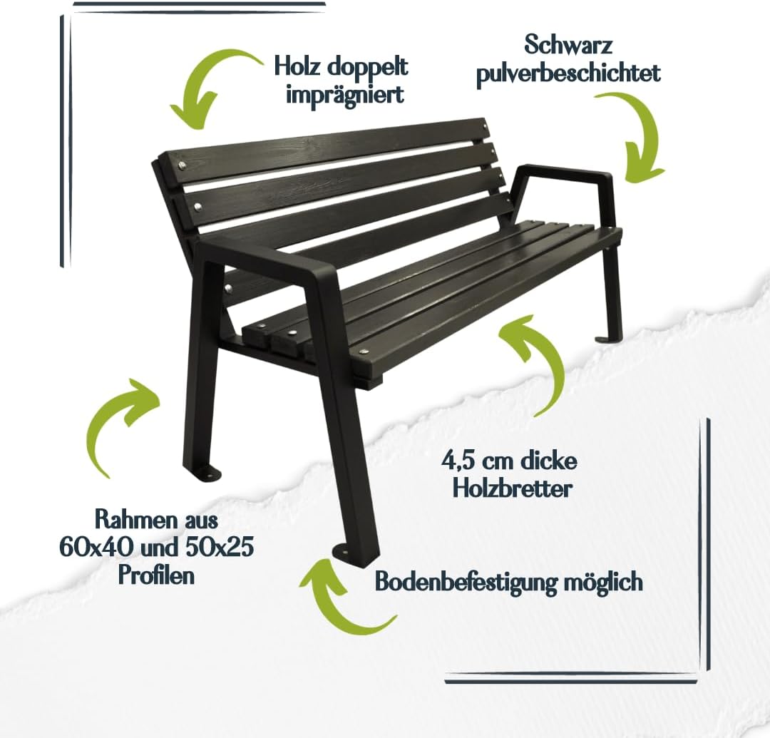 Gartenbank Wetterfest Holz 150cm - Holzbank Outdoor Pulverbeschichtet - Parkbank aus Skandinavische Fichte - Geschliffene Bretter - Bank mit Solider Rahmen (Moderno, Palisander)
