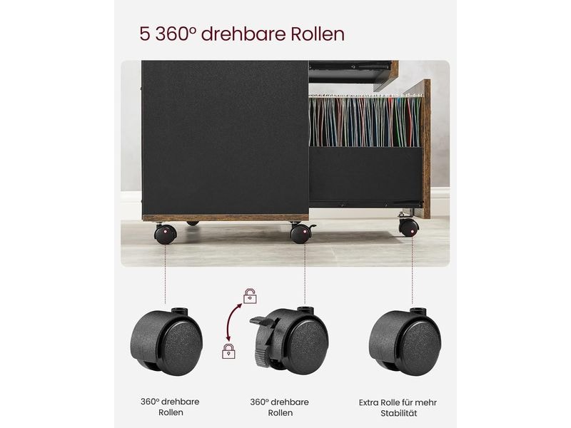 Songmics Aktenschrank mit Rollen 80 x 40 x 66 cm Mobiler Vintage Büroregal