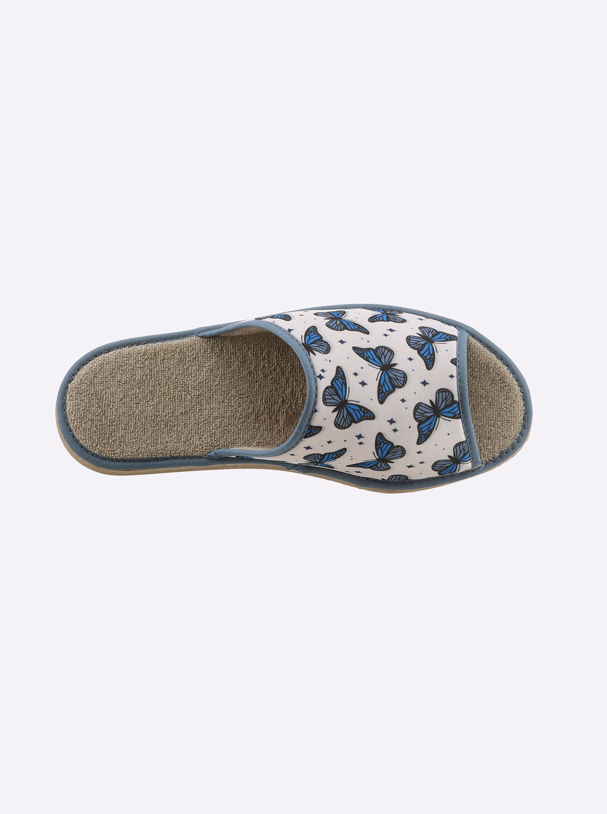 Pantolette in blau-bedruckt