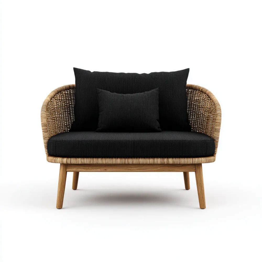 2-Sitzer-Gartensofa Rattan 120x60x75 cm – Schwarz/Natur – Modernes Des