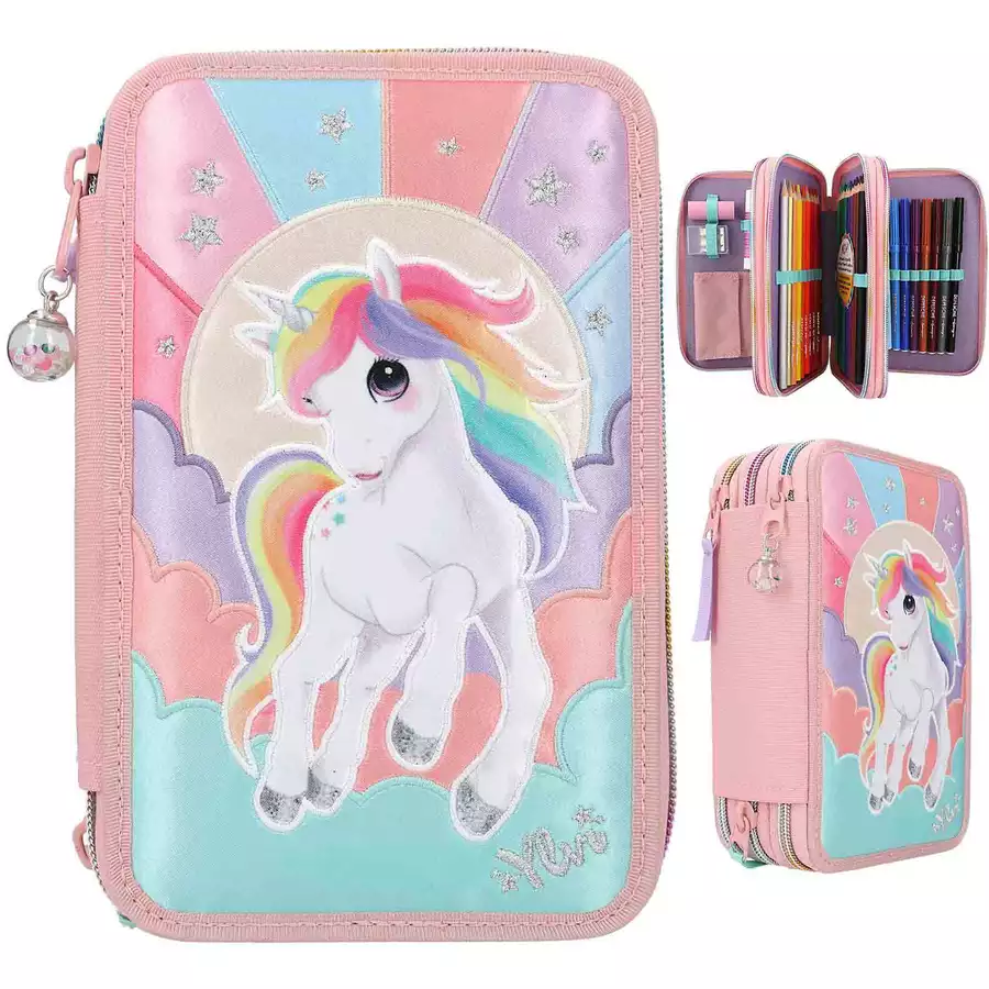 Depesche 3-Fach Federtasche RAINBOW inkl. Stifte Ylvi 7,5 x 13,5 x 20 cm rosa