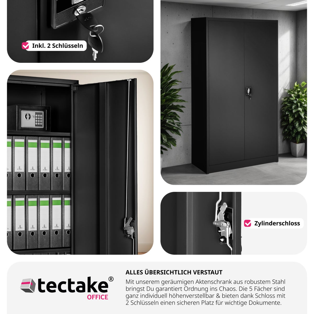 tectake archiefkast van gepoedercoat staal, 180 x 90 x 40 cm