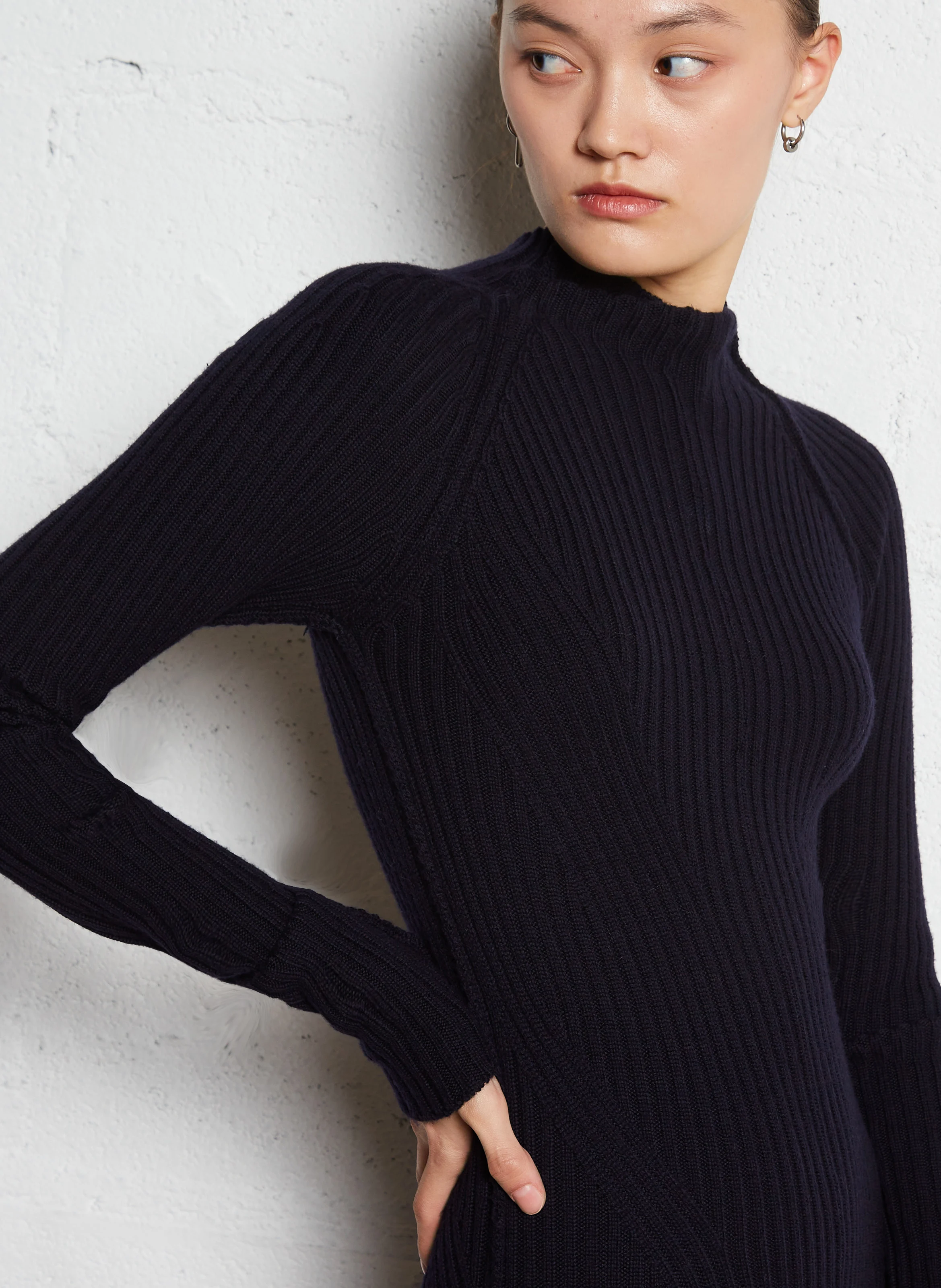 BEATRICE - Robe longue en maille fine de laine | Bleu