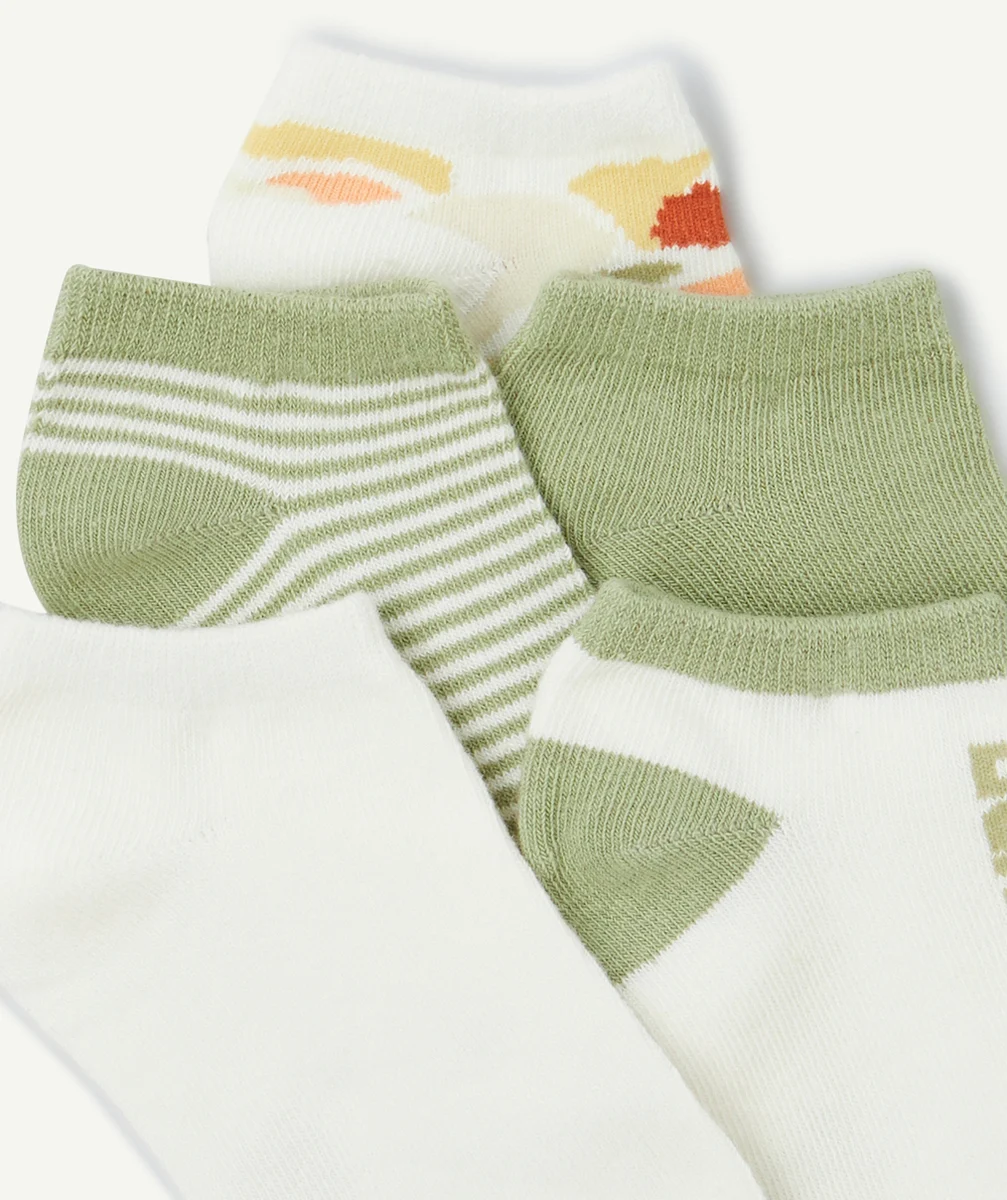 lot de 5 paires de socquettes garçon vert et blanc avec imprimés