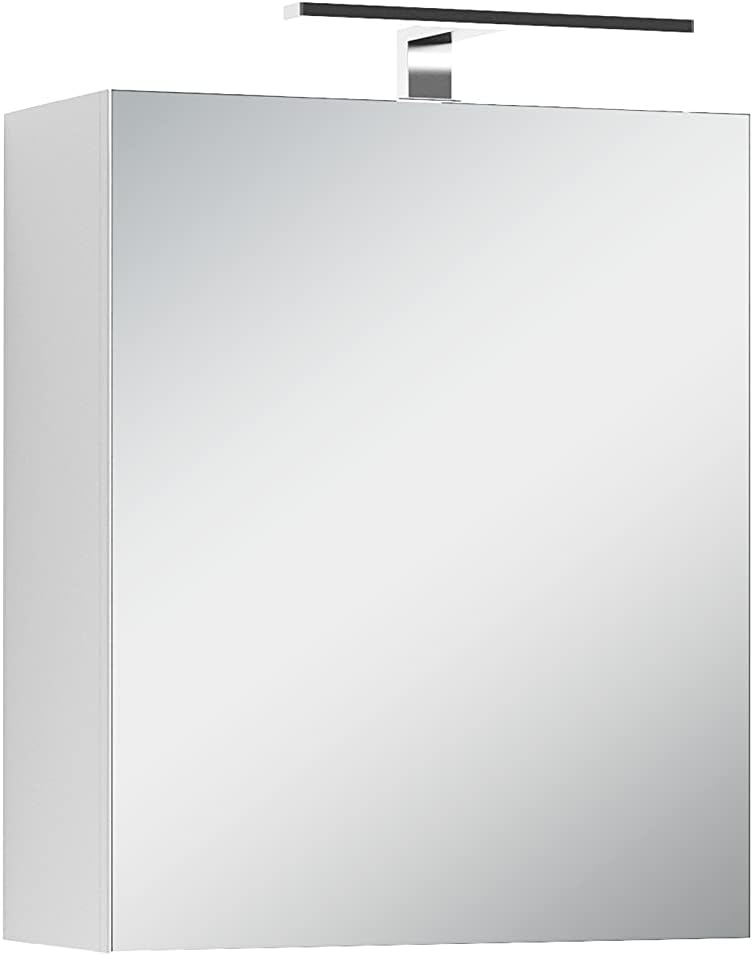 byLIVING Spiegelschrank Spree/Korpus matt weiß mit Spiegeltüren/Hängeschrank mit Soft-Close-Funktion/Inklusive LED-Beleuchtung/Badschrank mit Stecker- und Schalterdose/B 50, H 60, T 20 cm