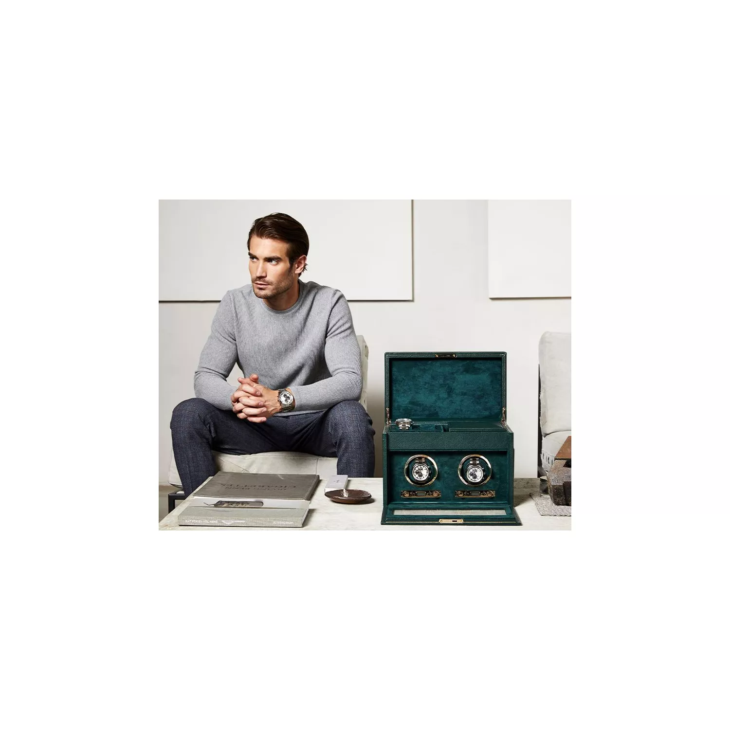 Wolf British Racing Green Watch Winder 2 ure Grøn Imiteret Læder 792241