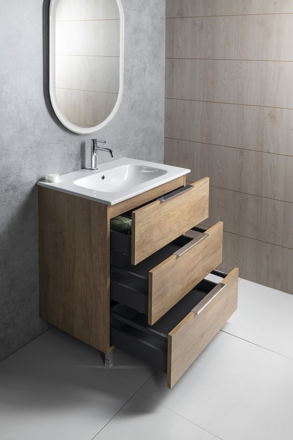 Sapho Cirasa wastafel onderkast 70x46x75cm met 3 lades eiken
