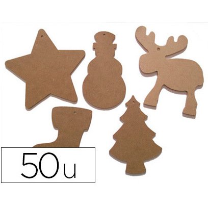 Forme noël culture club à décorer mdf 14cm hauteur assortiment 5 formes différentes 50 pièces à suspendre