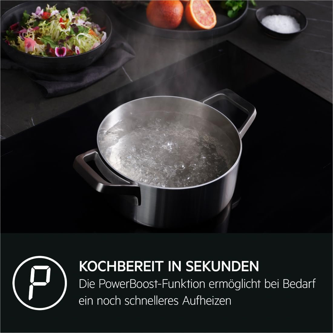 AEG Induktionskochfeld autark 80cm, Made in Germany, 5 Flex-Zonen mit Kratzresistenter SaphirMatt-Oberfläche, Powerfunktion, 2x Bridge-Kombination 2er Zonen, Slider, Hob²Hood, rahmenlos, TK85IM0FSZ