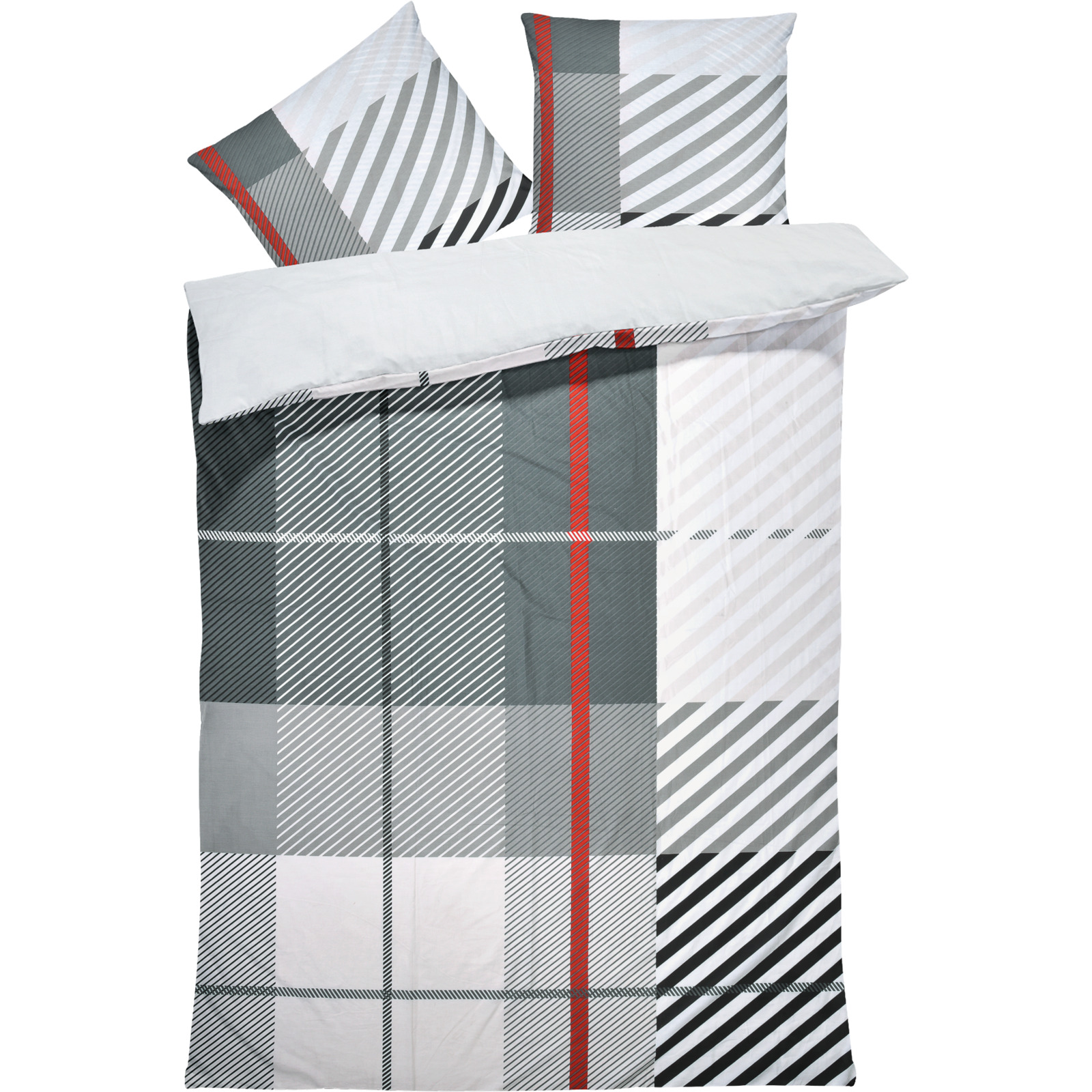 Bettwäsche Renforce Karomuster grau 200x210 2x65x65 Bettanzug Fra