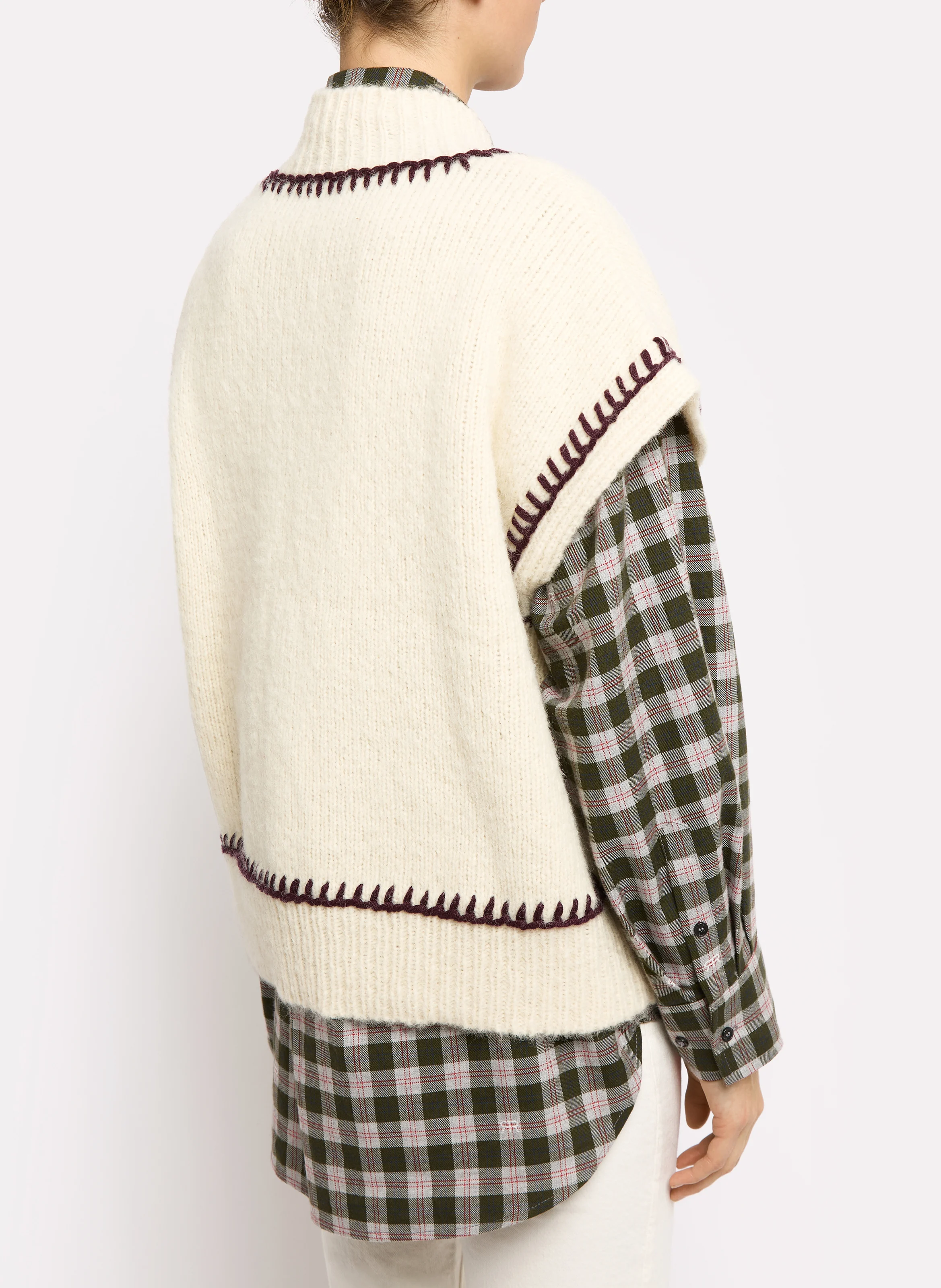SANTIAGO - Pull ample sans manches en laine et coton | Beige