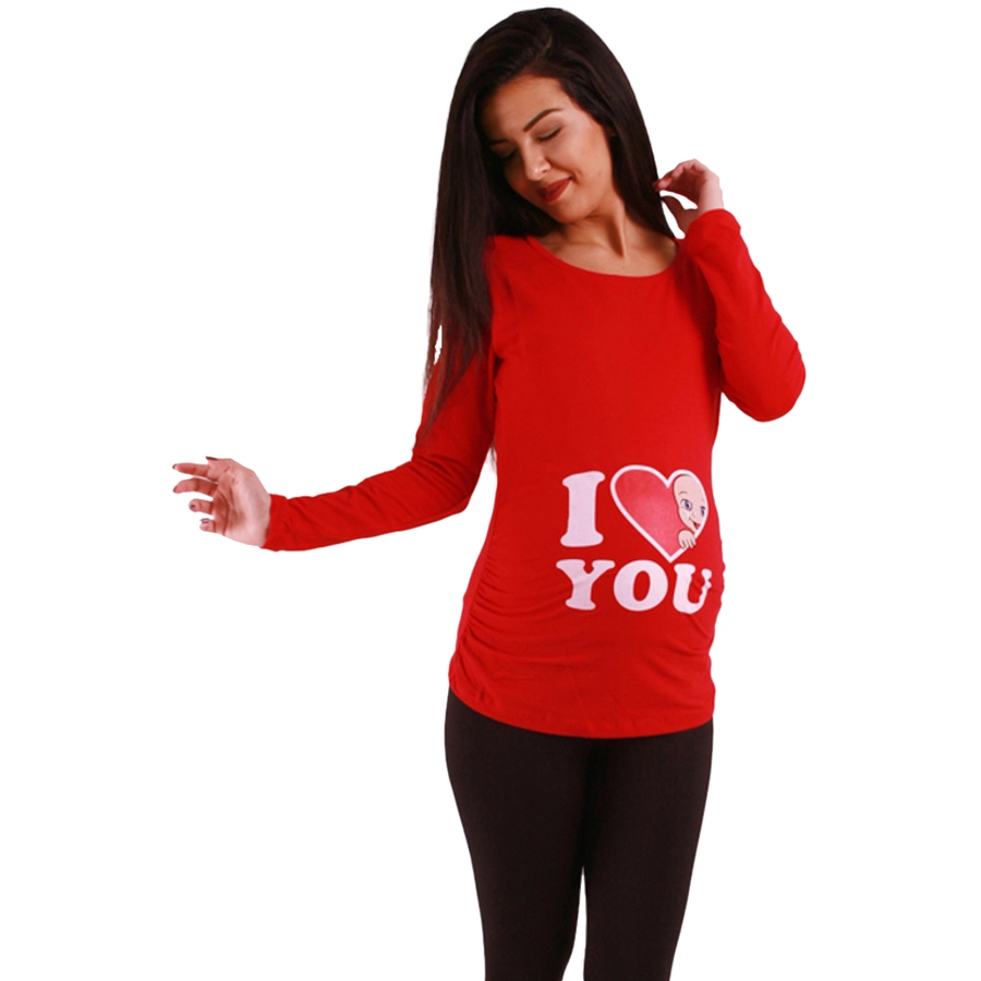 M.M.C. Umstandslangarmshirt I Love You mit Motiv Rot