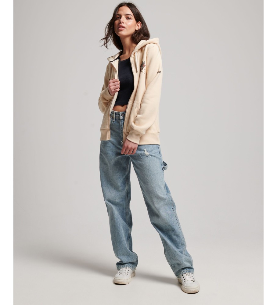 Moletom com zíper Superdry Vintage Logo Narrative na cor bege