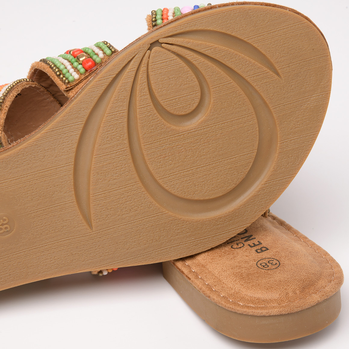 Gina Benotti Damen Sandalen mit Zierperlen braun / bunt