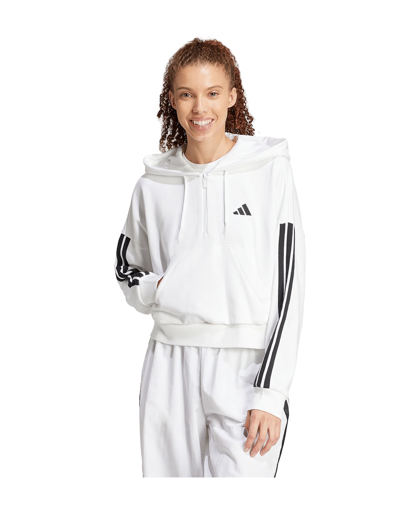 adidas Essentials 3-Streifen French Terry HalfZip Hoddy Weiss/Schwarz
