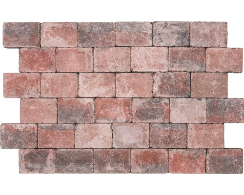 Straatsteen, rechthoekig, rustiek, rood-meerkleurig, 21 cm x 14 cm x 6 cm