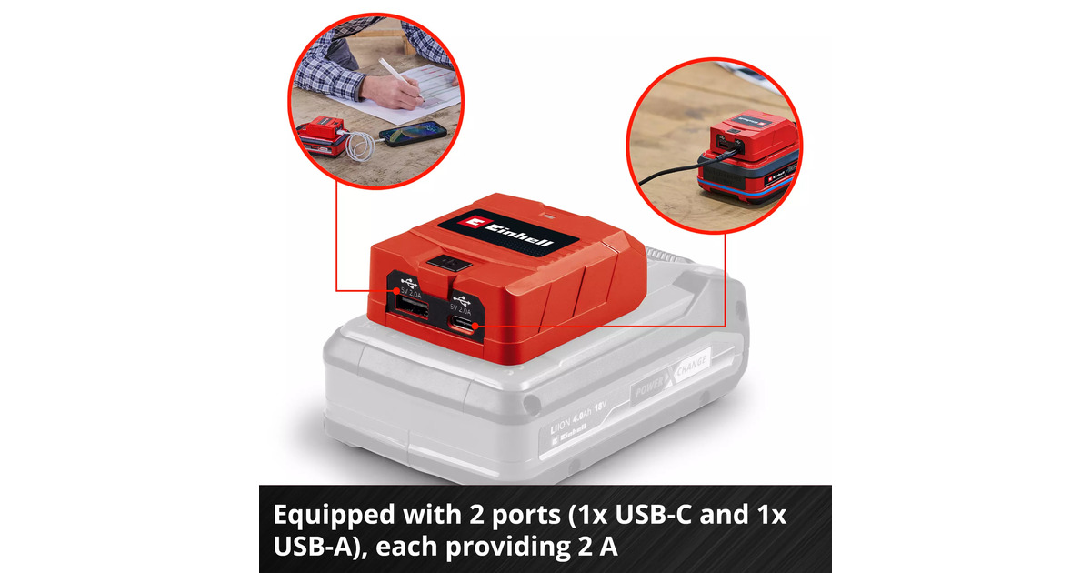 EINHELLAccu USB-Powerbank TC-CP 18 Li USB A/C-Solo adapter  (Rood, Accu en oplader niet inbegrepen)