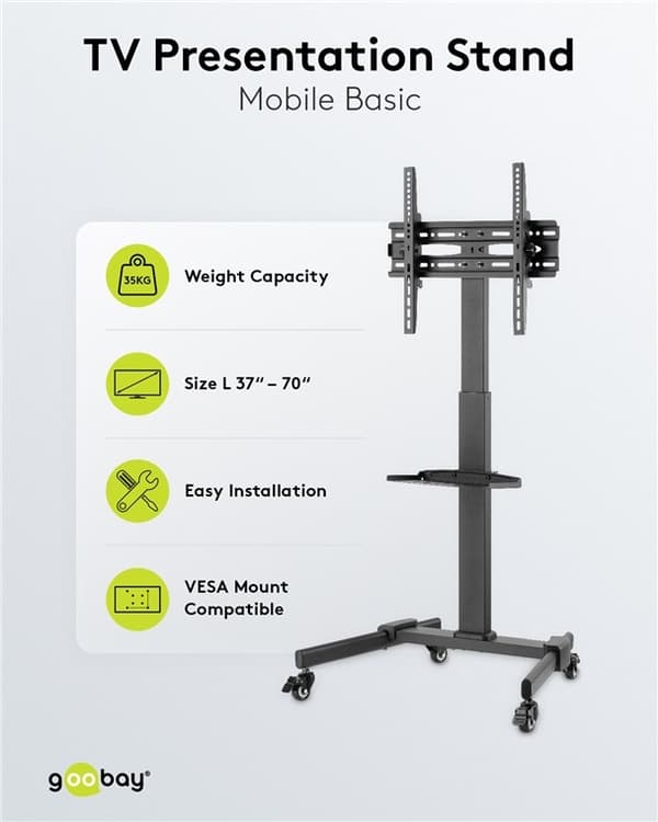 Goobay TV-presentasjonsstativ Basic (størrelse L) for TV-er eller skjermer mellom 37 og 70 tommer (94-178 cm) opp til 35 kg