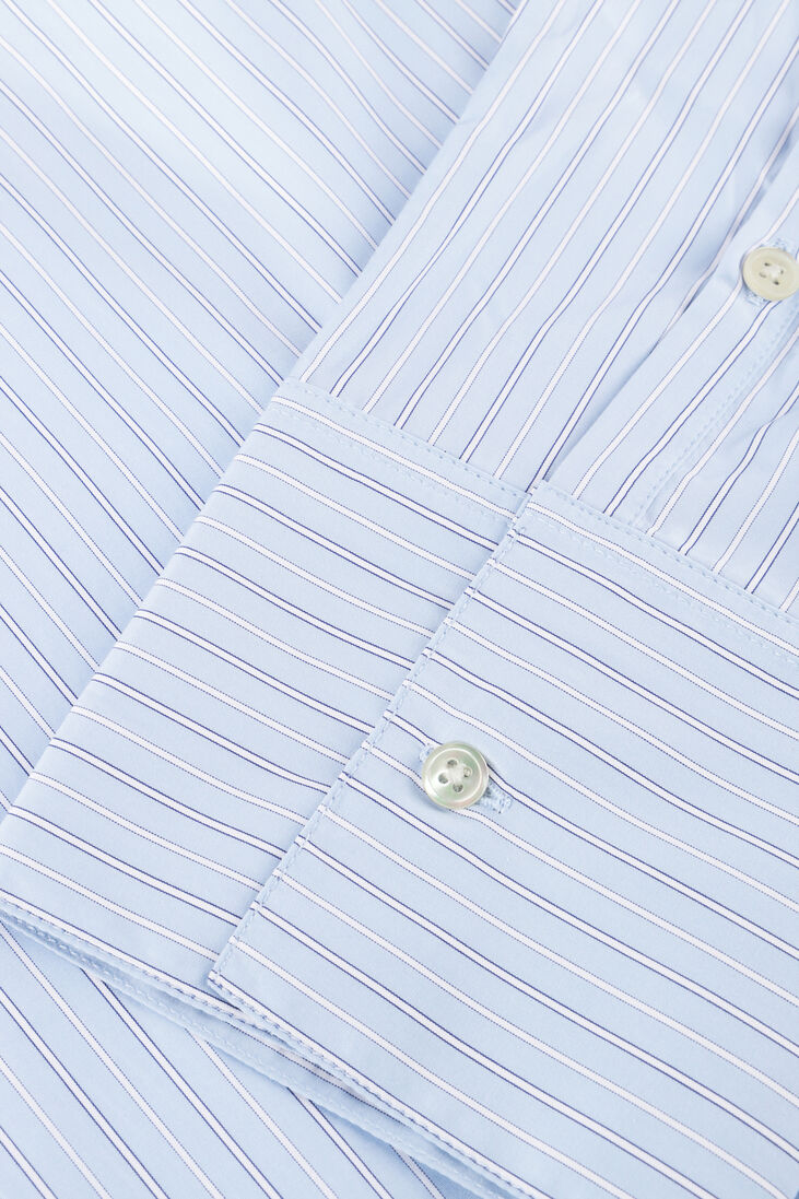 lichtblauwe rohe blouses overlap striped shirt