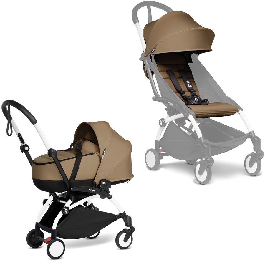BABYZEN Kinderwagen YOYO2 0+ White mit Liegewanne und Textilset Toffee