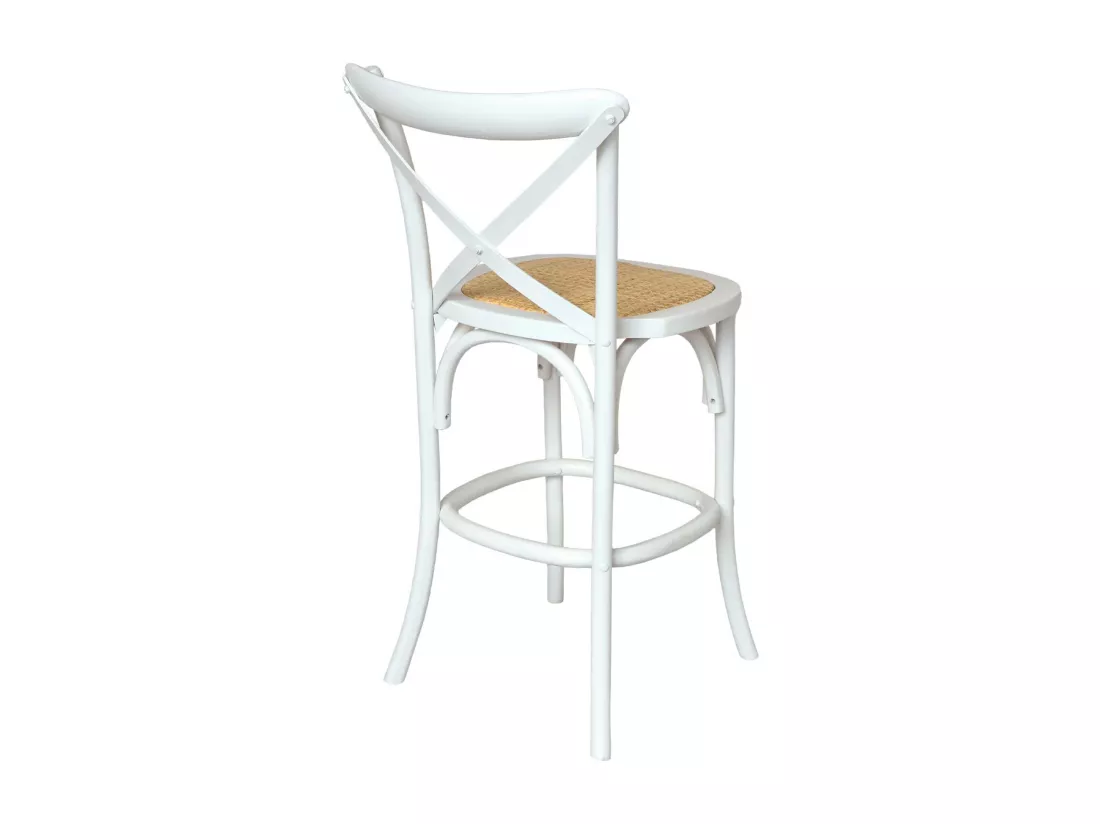 Lot de 2 tabourets de bar bistrot vintage en bois blanc avec repose-pieds
