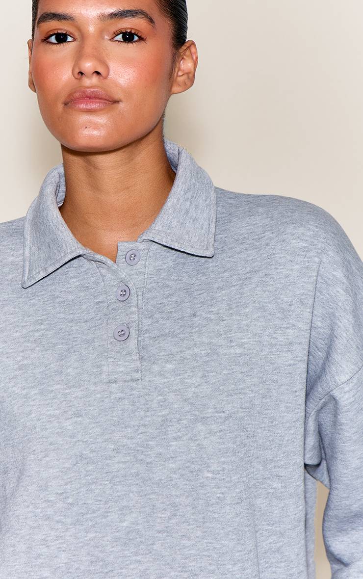 Gris Sweatshirt Polo À Manches Longues Avec Boutonnage