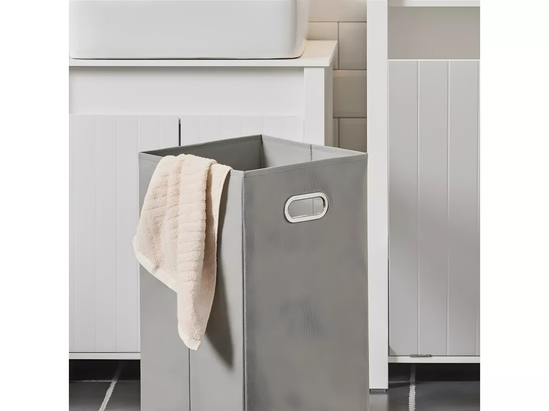 SoBuy BZR100-W Armoire à Linge, Corbeille à Linge, Meuble Bas de Salle de Bain, Meuble de Rangement avec 1 Panier à Linge Amovible, Blanc