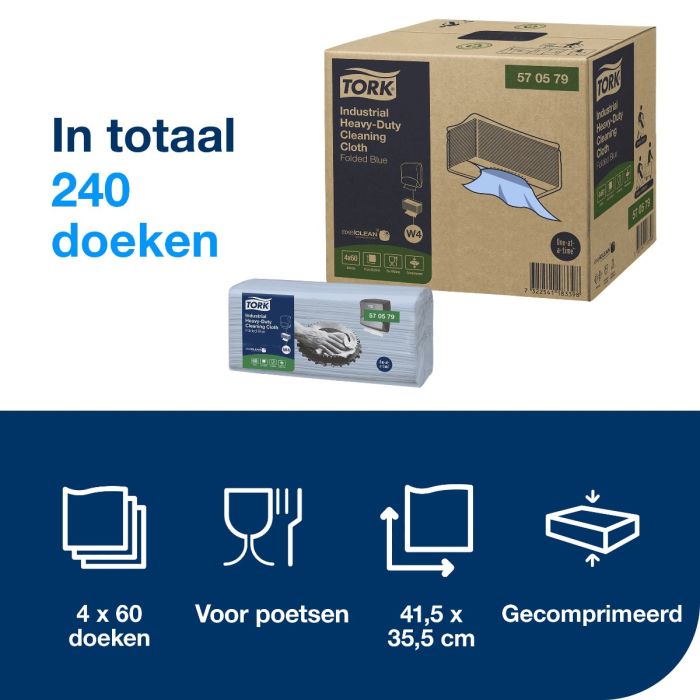Tork 570579 Industrial Heavy-Duty Gevouwen Reinigingsdoek (570578) Blauw W4, 240 stuks (570579)