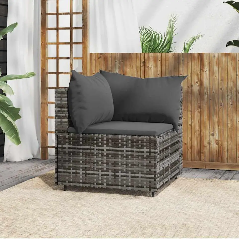vidaXL - Tuinhoekbank - Grijs - Poly rattan - Met kussens
