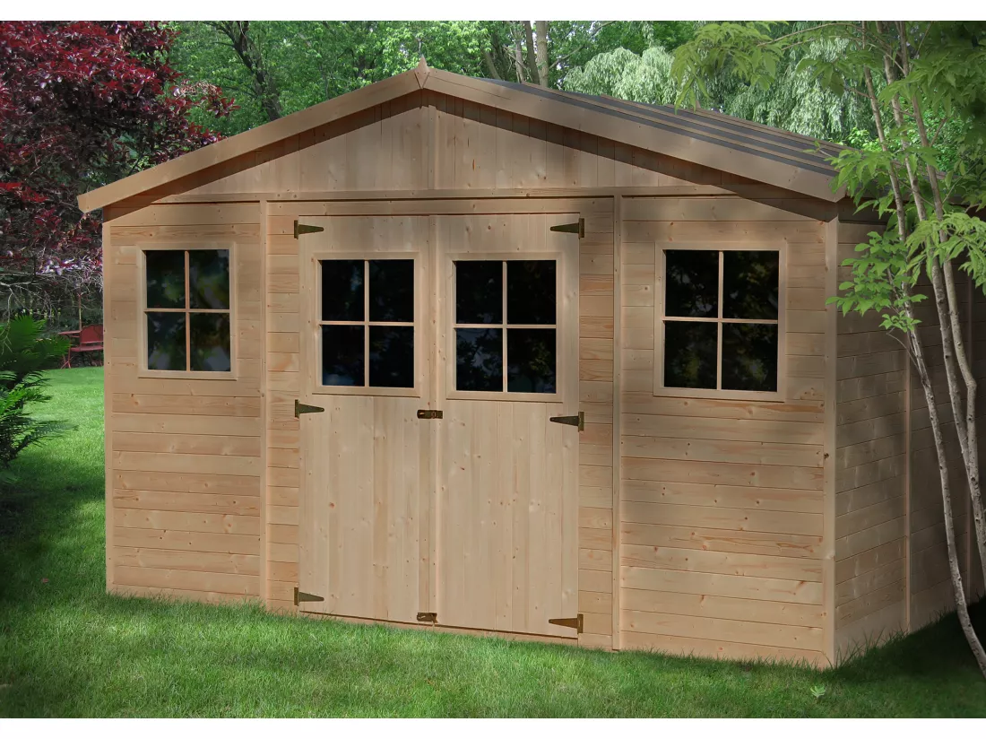 Abri de Jardin en Bois Naturel - H246 x 418 x 420 cm/ 16 m²- TIMBELA M330