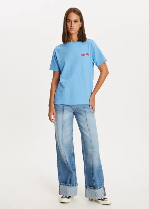 T-shirt met print grow wild blauw (BLW.RO)