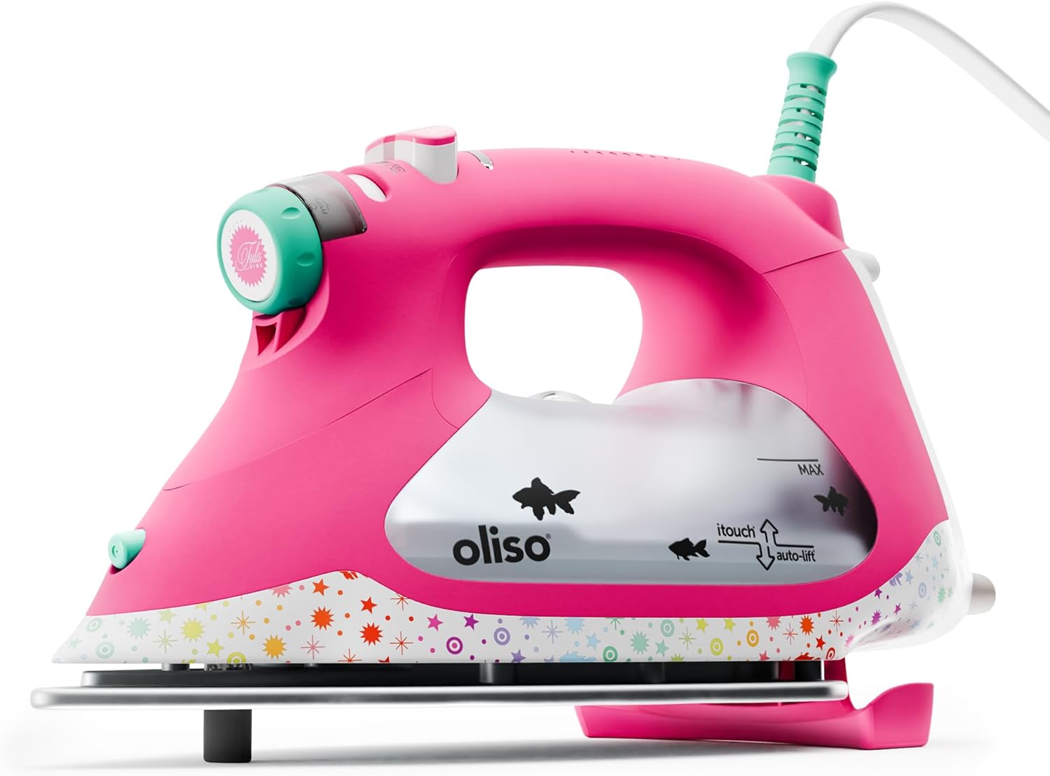 oliso TG1600 Pro Plus SmartIron mit automatischem Lift – zum Bügeln von Kleidung, Nähen, Quilten und Basteln | Diamond Ceramic-Flow-Bügelsohle, Tula Pink