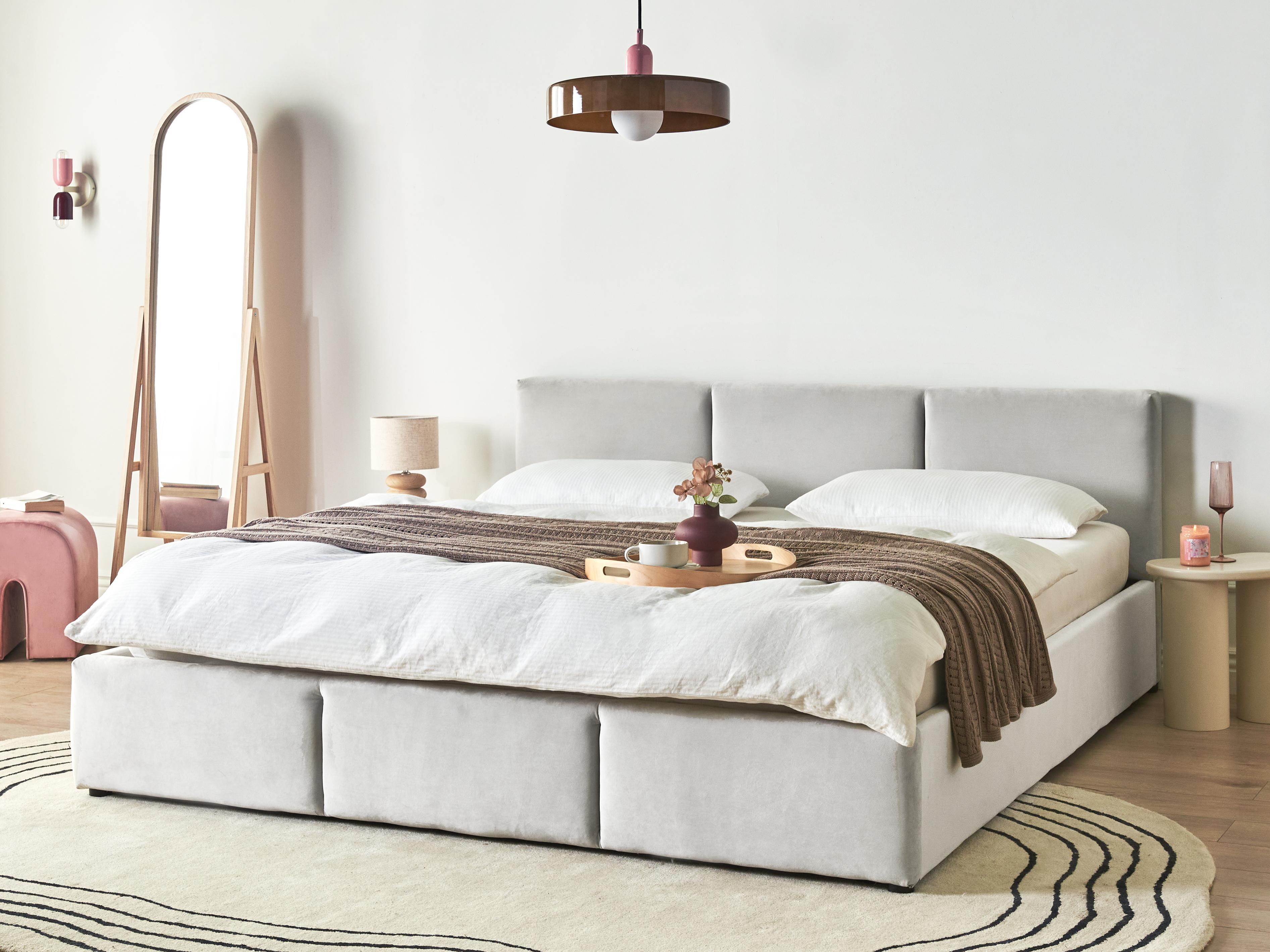 Bed met opbergruimte Fluweel BOUSSE 180 x 200 cm Lichtgrijs