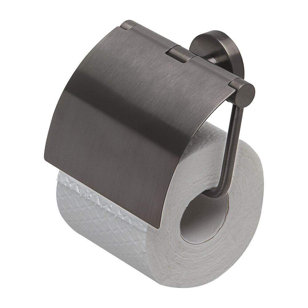 Geesa Nemox toiletrolhouder met klep zwart metaal geborsteld