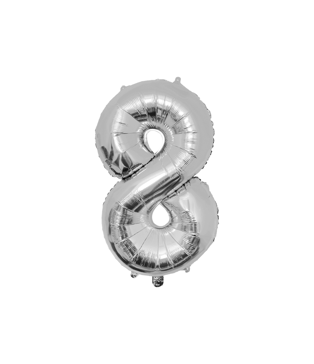 8 Jaar Cijfer Ballon Zilver Leeg 86cm