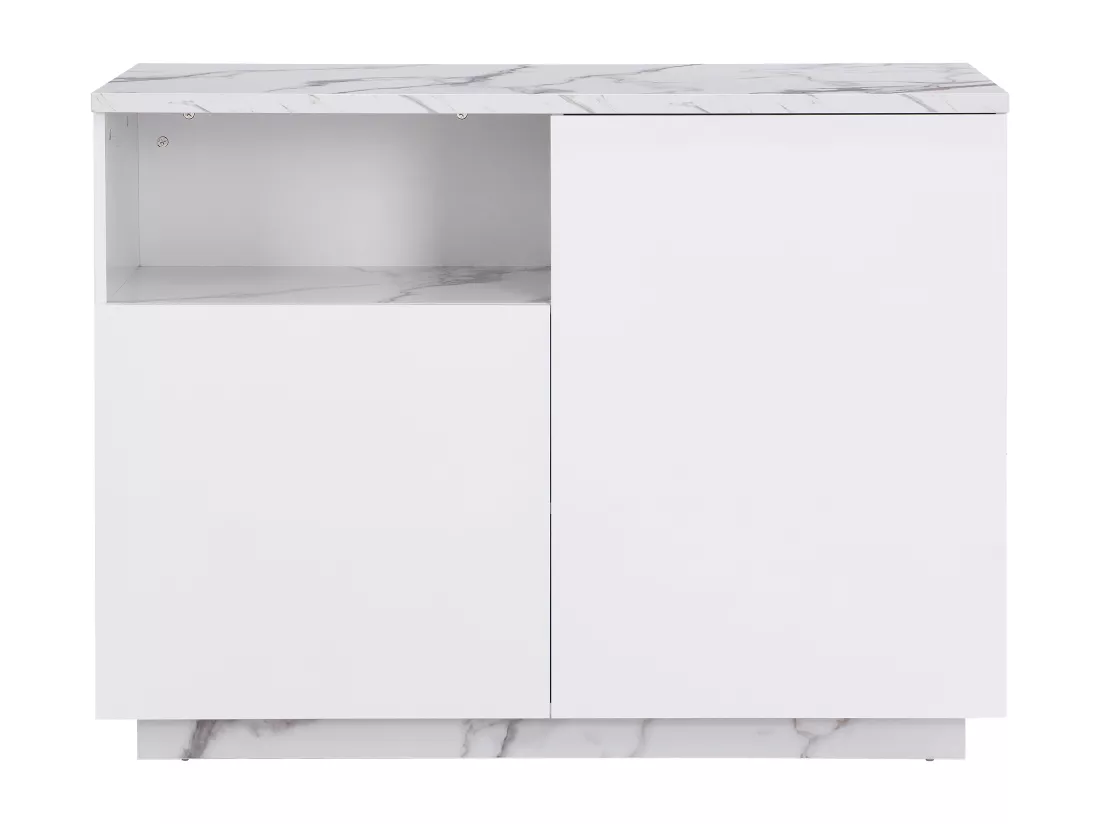 Ilot central de cuisine avec 2 portes et 1 niche en MDF - Effet marbre blanc - CORELINA