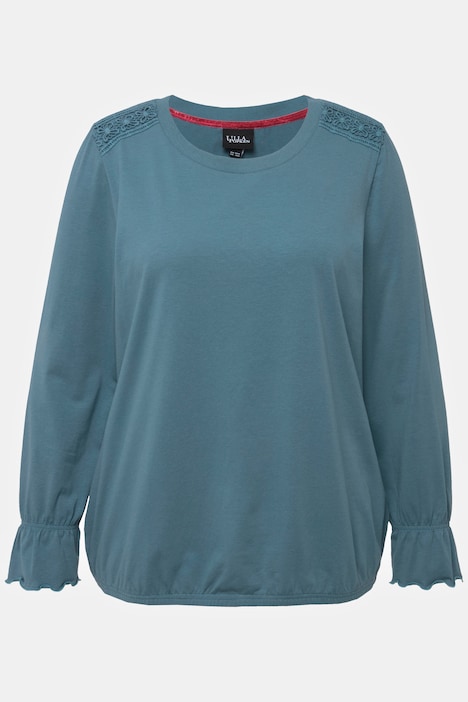 Shirt, Spitzenband, Gummisaum, Rundhals, Langarm