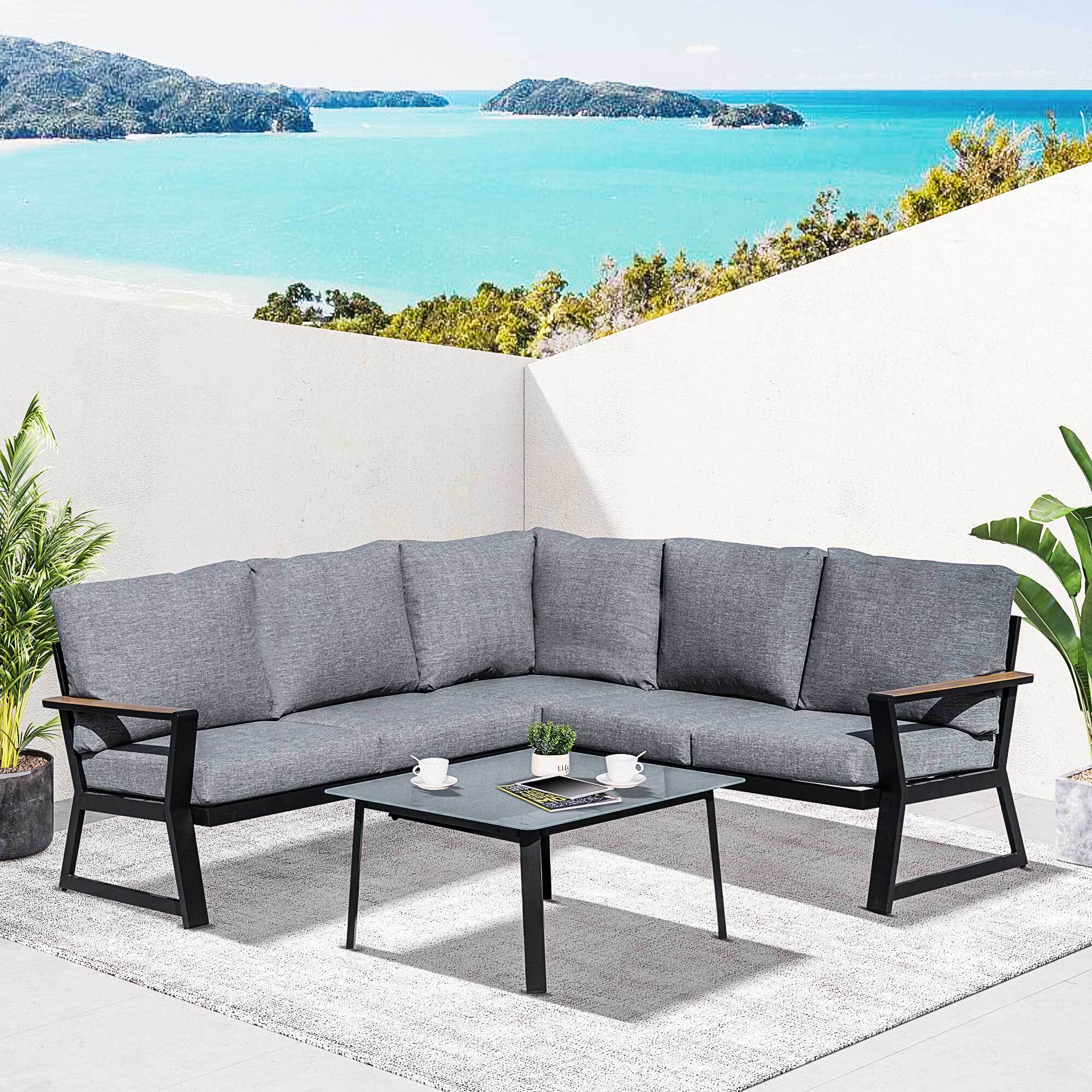Outsunny Gartenmöbel Set mit Sitzkissen grau 205L x 72B x 73,5H cm