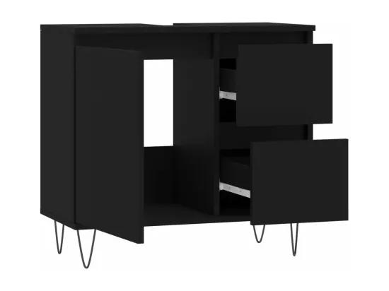 Armoire de salle de bain noir 65x33x60 cm bois d'ingénierie