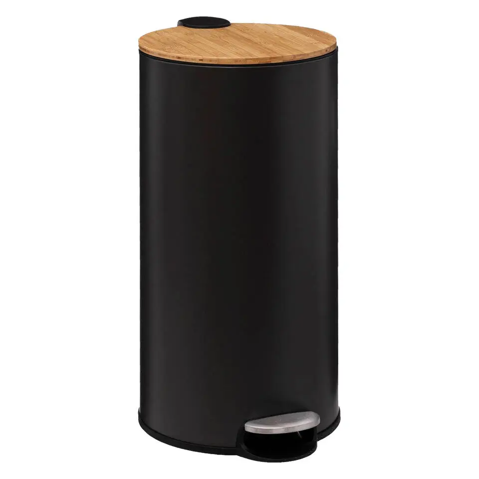 5Five Prullenbak/pedaalemmer Bamboe - zwart - 30L - 38 x 29 x 60 cm