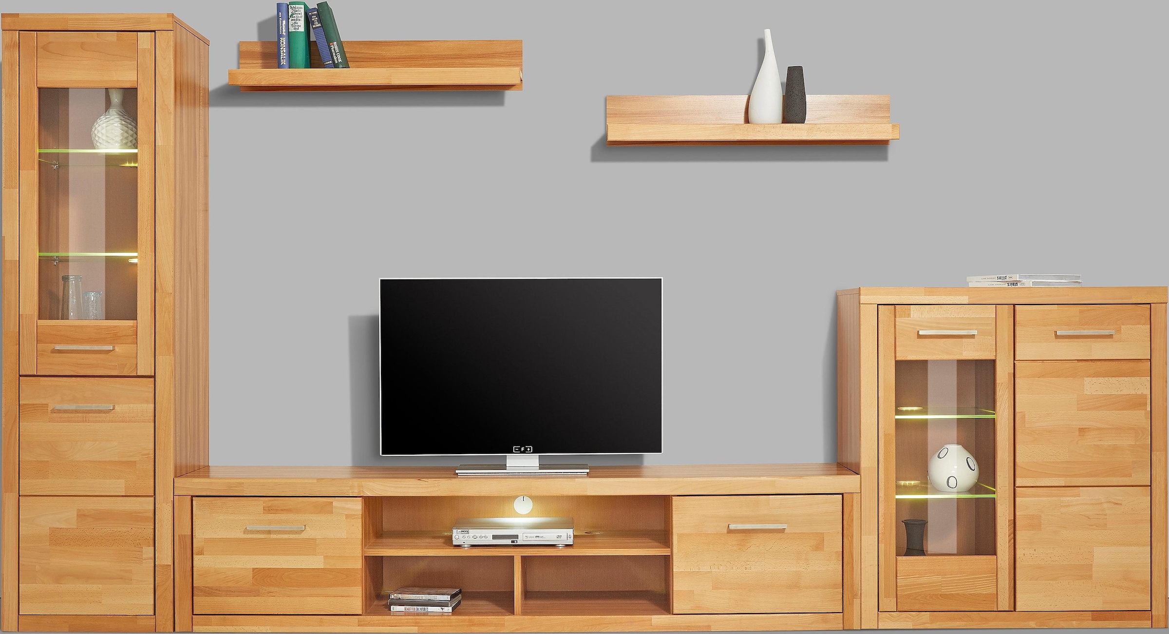 Home affaire Wohnwand »Logo,Fronten Massivholz,Korpus Holzwekstoff,Böden versetzbar« Set, 5 Stk. tlg.