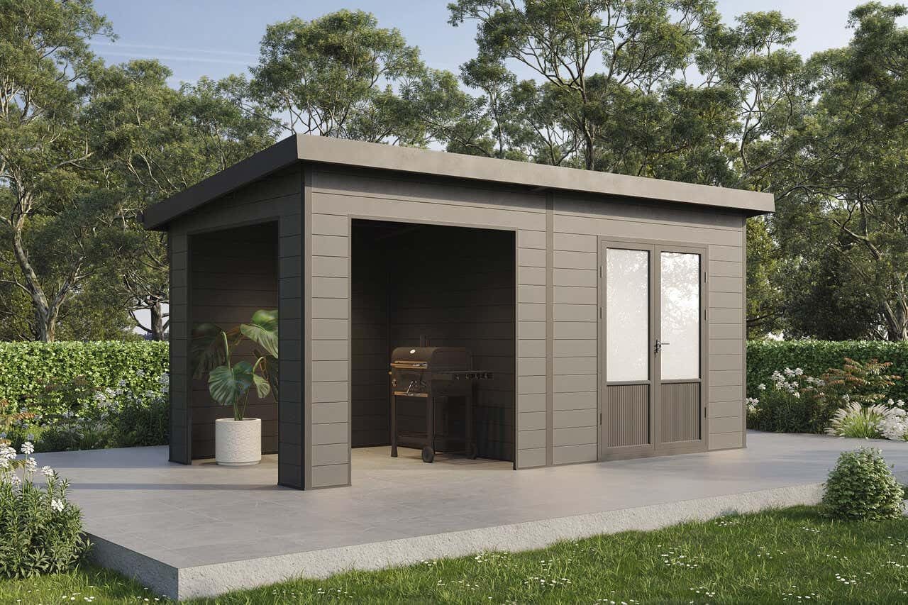 Finnhaus Wolff WPC Gerätehaus Tona 5024 28 Anthrazit Gerätehaus aus Holz/Kunststoff in Anthrazitgrau, Geräteschrank mit 28 mm Wandstärke inklusive Schleppdach Gartenhaus