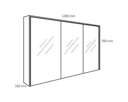 Spiegelkast Differenz Providence 120 x 16 x 70 cm wit 3-deurs