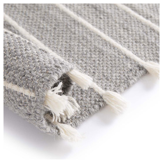 Tapis pure laine à pampilles - naïa - gris - 160 x 230 cm