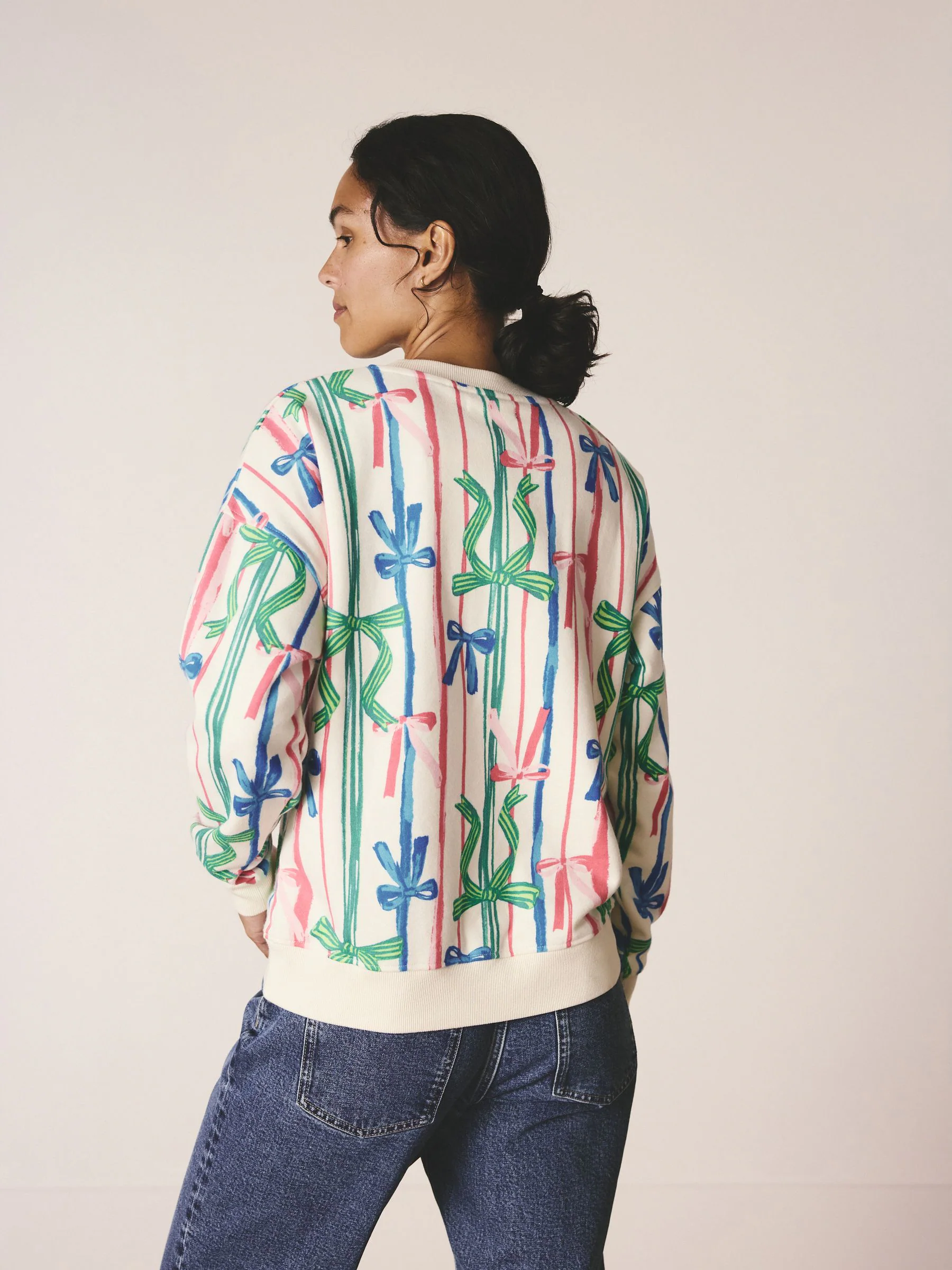 Ecru - Bow Print Matching Family Christmas Sweatshirt