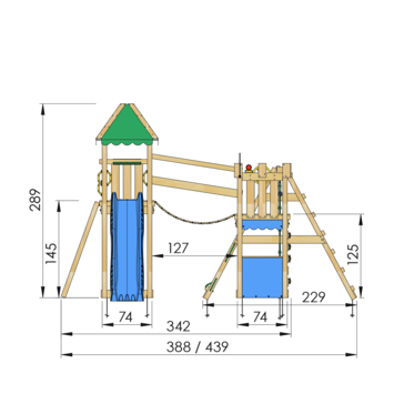 Speeltoestel Jungle Gym Explorer grenen geïmpregneerd met glijbaan blauw en 2-klimrek module