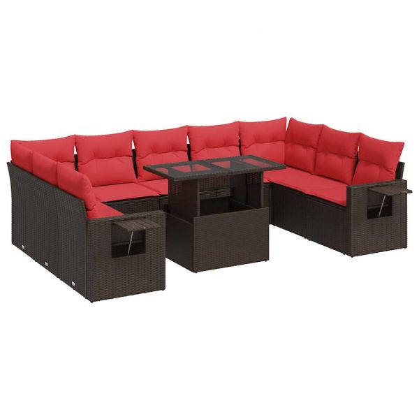 vidaXL 10 Peças Conjunto Sofás Jardim com Almofadões Vime Pe/acácia Castanho - 2559908840
