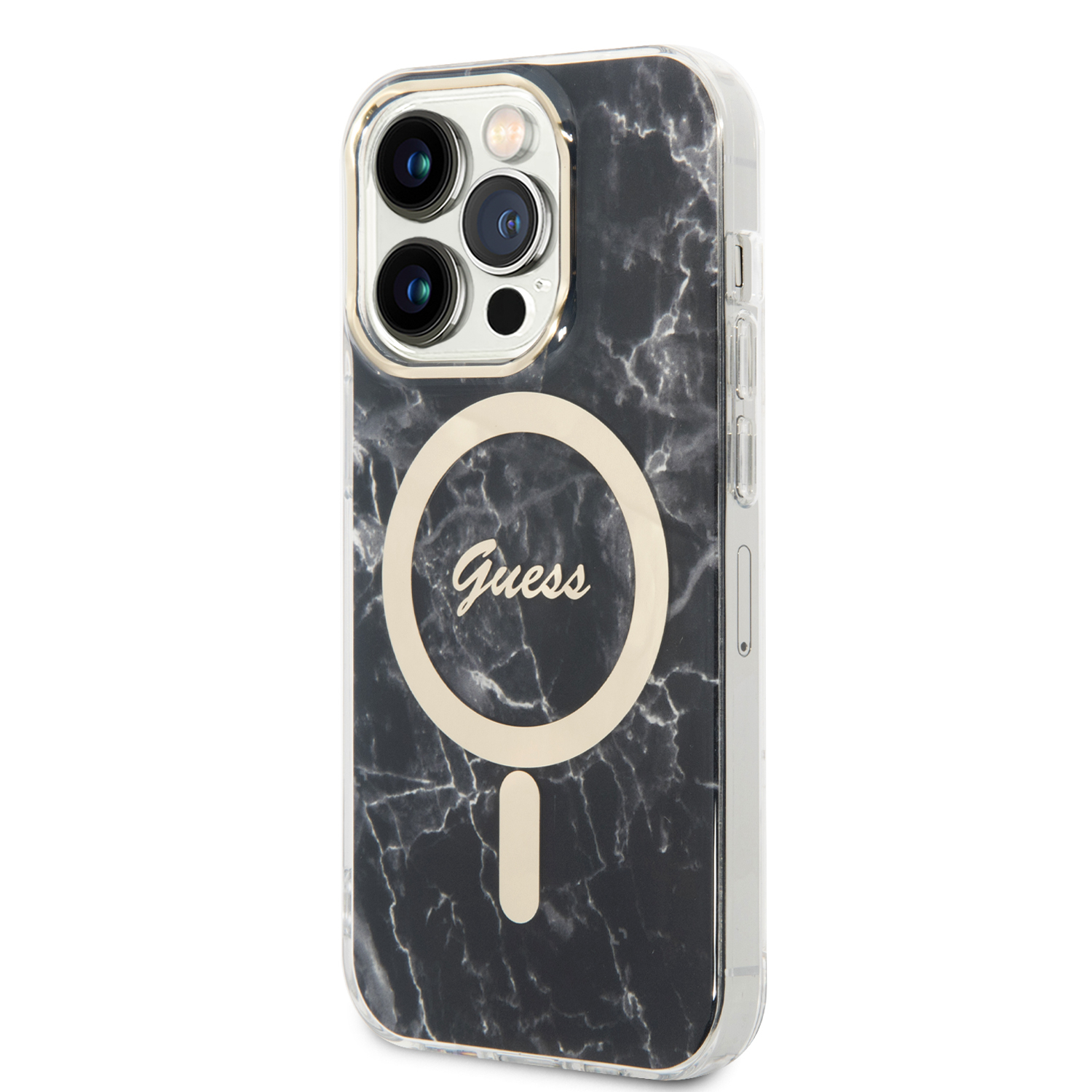 2in1 Bundle iPhone 14 Pro MagSafe Hardcase Hülle Marble Print   MagSafe USB-C Charger (GUBPP14LHMEACSK) - Schwarz